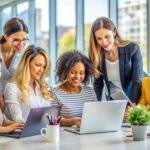 Diverse Team of Women Working Together in Modern Office.